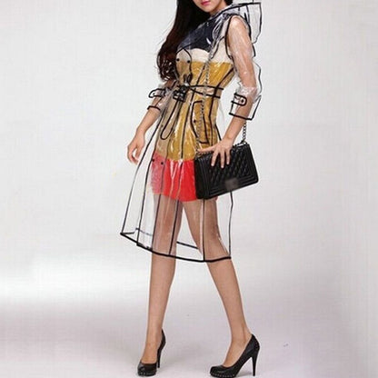 Women's Clear Hooded Raincoat with Belt by HitMyNeed