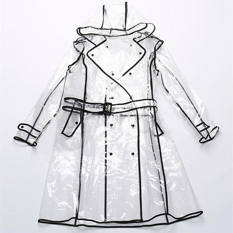 Women's Clear Hooded Raincoat with Belt by HitMyNeed