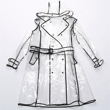 Women's Clear Hooded Raincoat with Belt by HitMyNeed