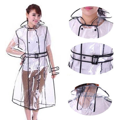 Women's Clear Hooded Raincoat with Belt by HitMyNeed