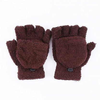 Women's Coral Fleece Flip Mitt Half Finger Gloves by HitMyNeed