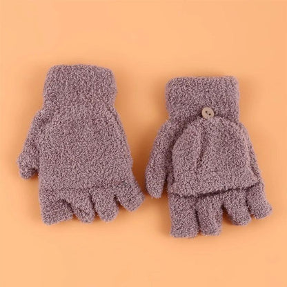 Women's Coral Fleece Flip Mitt Half Finger Gloves by HitMyNeed