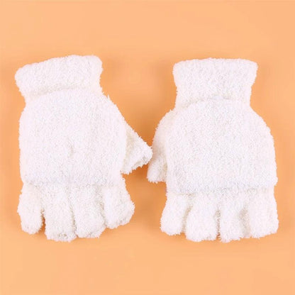 Women's Coral Fleece Flip Mitt Half Finger Gloves by HitMyNeed