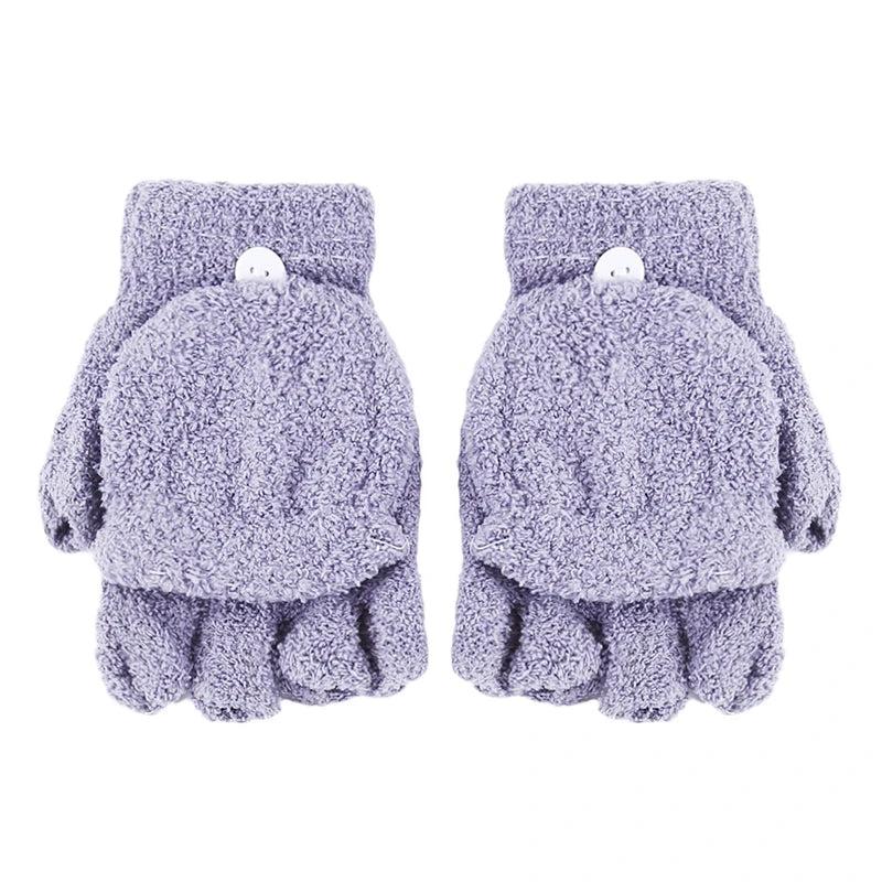Women's Coral Fleece Flip Mitt Half Finger Gloves gray by HitMyNeed
