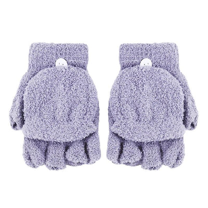 Women's Coral Fleece Flip Mitt Half Finger Gloves gray by HitMyNeed