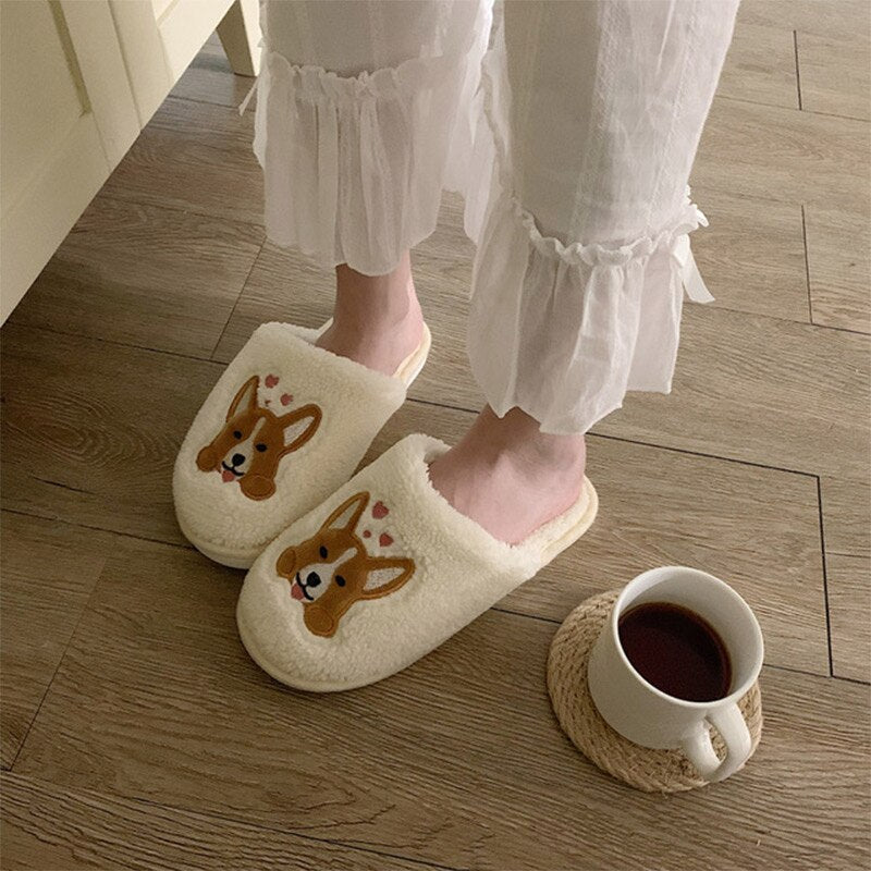 Women's Corgi Indoor Slippers with Plush Lining beige 6 by HitMyNeed