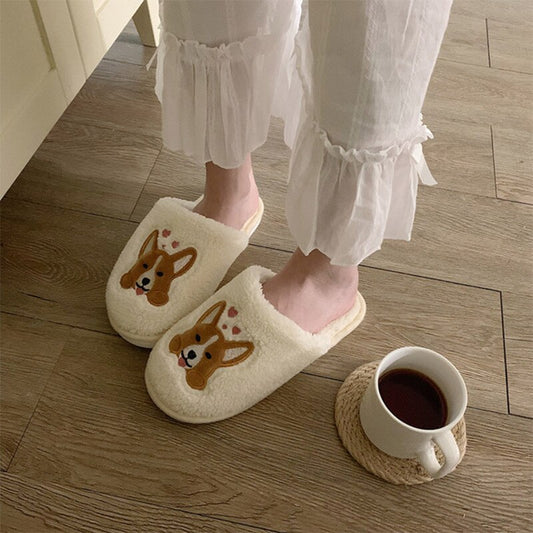 Women's Corgi Indoor Slippers with Plush Lining beige 6 by HitMyNeed