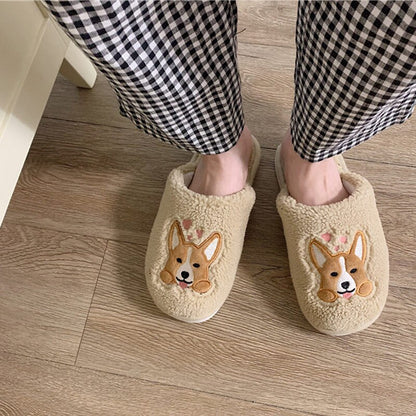 Women's Corgi Indoor Slippers with Plush Lining khaki 6 by HitMyNeed
