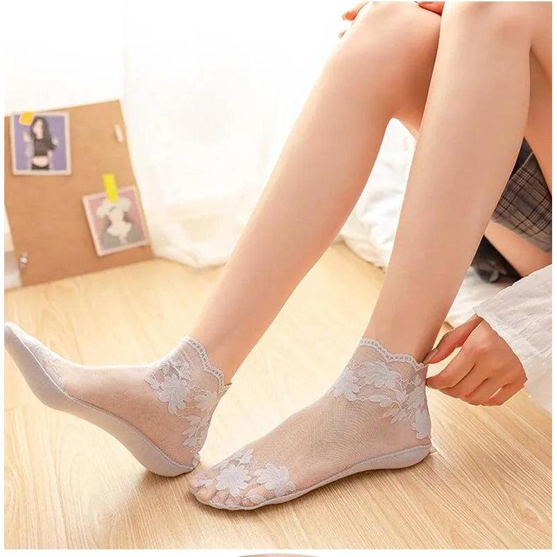 Women's Cotton Lace Invisible Non-Slip Socks (5 Pairs) by HitMyNeed