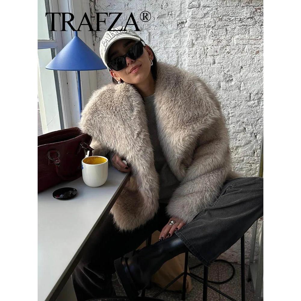 Women's Cropped Faux Fur Jacket with Snap Front by HitMyNeed