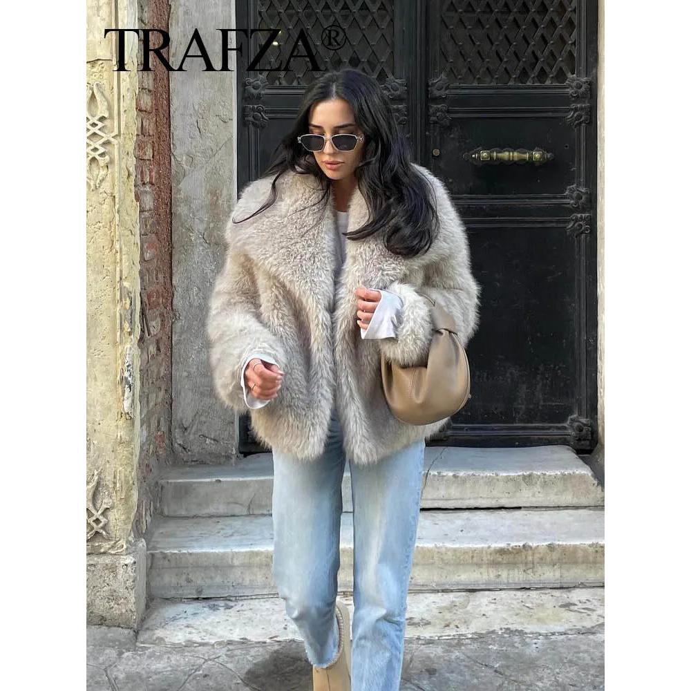 Women's Cropped Faux Fur Jacket with Snap Front by HitMyNeed