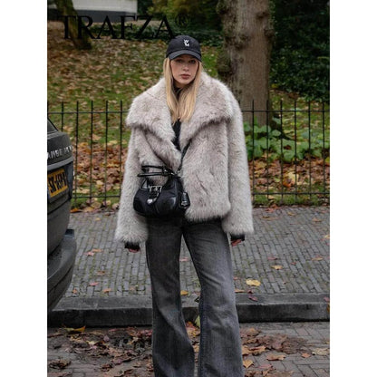 Women's Cropped Faux Fur Jacket with Snap Front by HitMyNeed