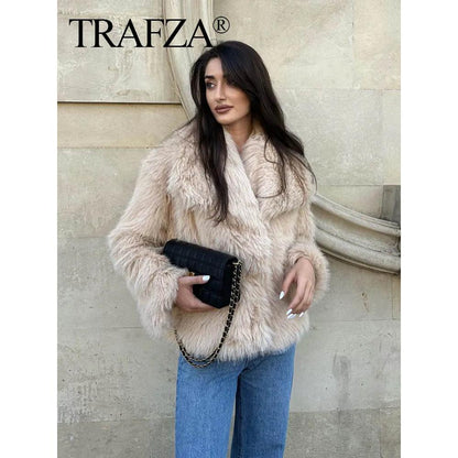 Women's Cropped Faux Fur Jacket with Snap Front by HitMyNeed