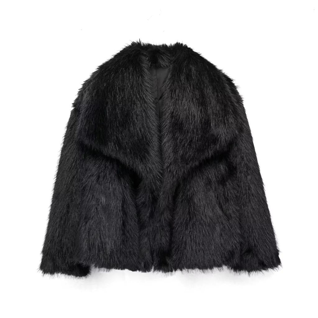 Women's Cropped Faux Fur Jacket with Snap Front black m by HitMyNeed