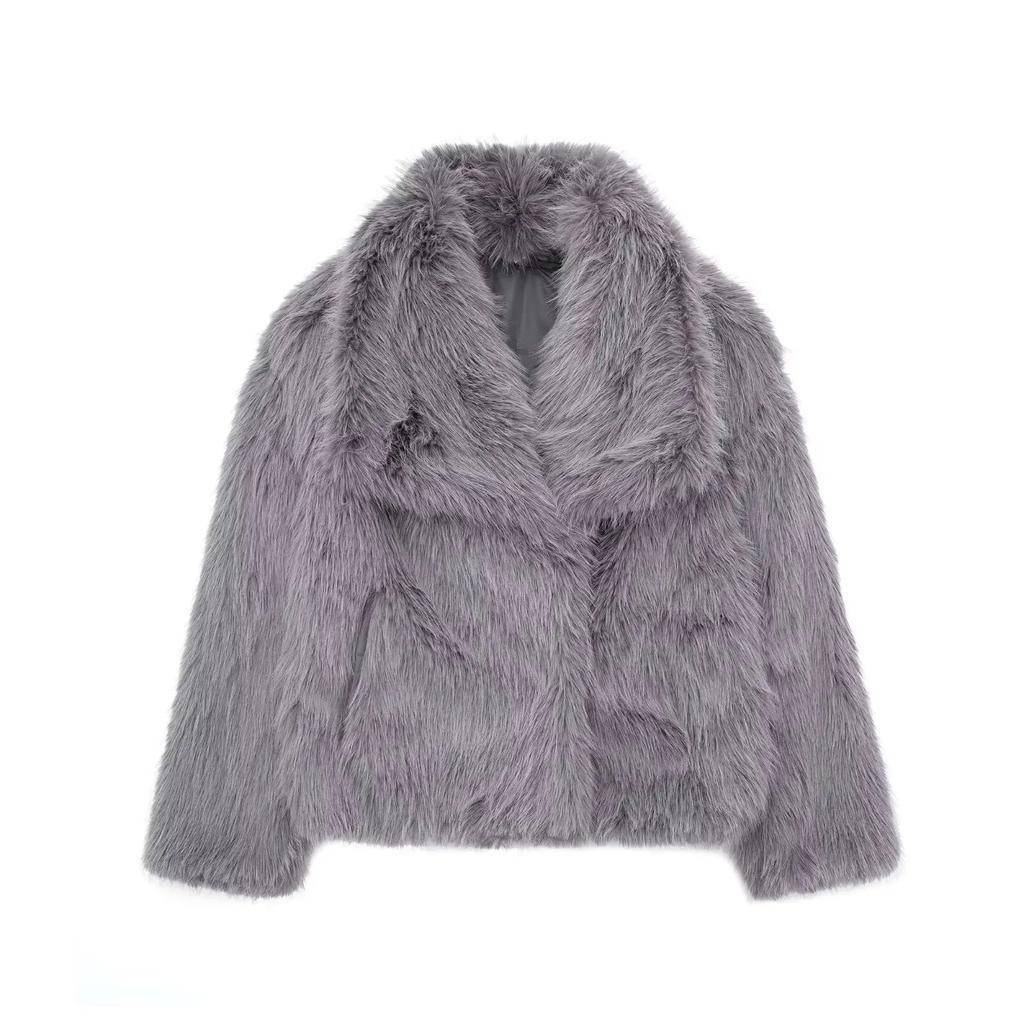Women's Cropped Faux Fur Jacket with Snap Front dark-grey xs by HitMyNeed