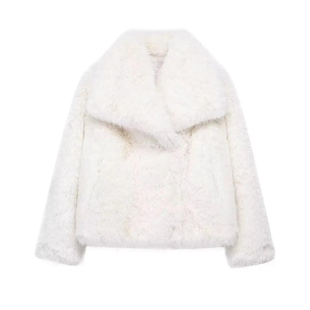 Women's Cropped Faux Fur Jacket with Snap Front white xs by HitMyNeed
