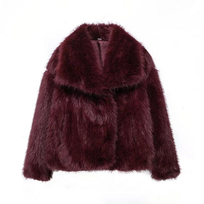 Women's Cropped Faux Fur Jacket with Snap Front winered s by HitMyNeed