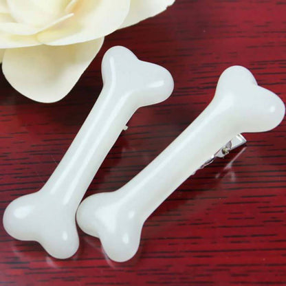 Women's Dog Bone Hair Clips (Set of 2) white by HitMyNeed