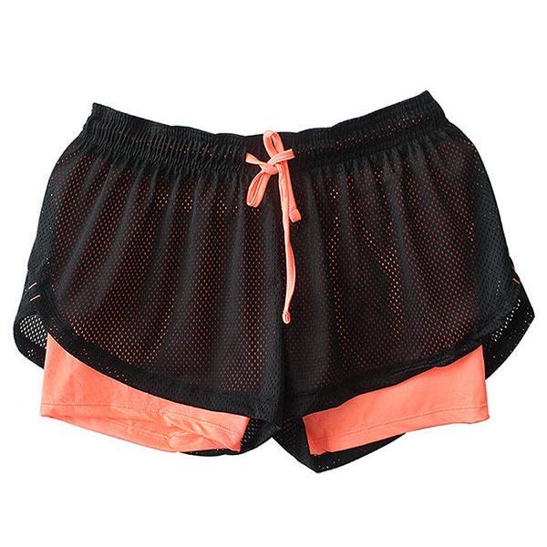Women's Double Layer Exercise Shorts with Liner brite-orange s by HitMyNeed