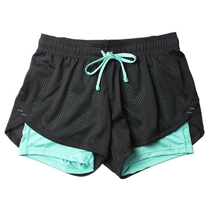 Women's Double Layer Exercise Shorts with Liner lake-blue xxl by HitMyNeed