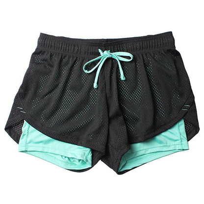 Women's Double Layer Exercise Shorts with Liner lake-blue xxl by HitMyNeed