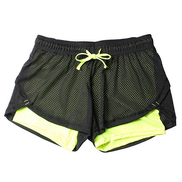 Women's Double Layer Exercise Shorts with Liner neon-yellow xl by HitMyNeed