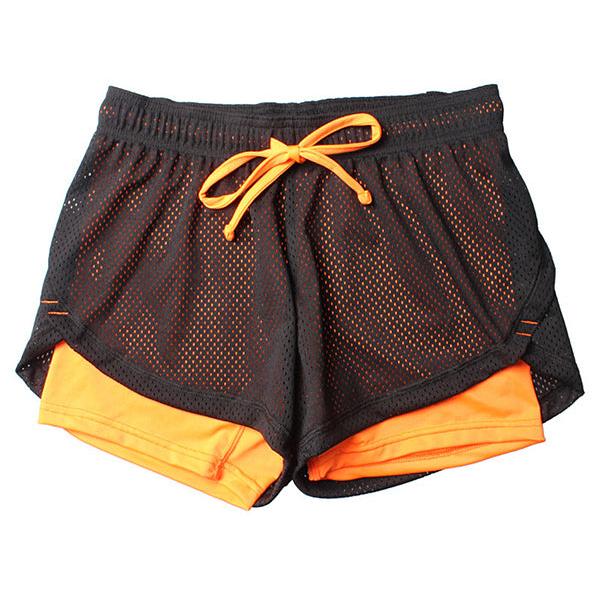 Women's Double Layer Exercise Shorts with Liner orange m by HitMyNeed