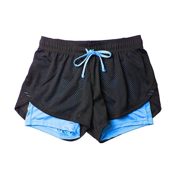 Women's Double Layer Exercise Shorts with Liner sky-blue xxl by HitMyNeed