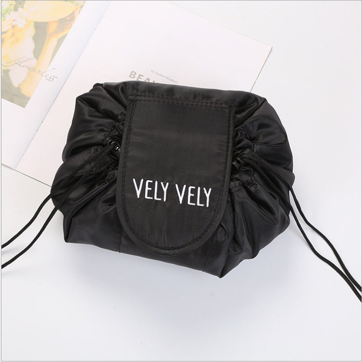 Women's Drawstring Travel Makeup Bag Organizer black-v-logo by HitMyNeed