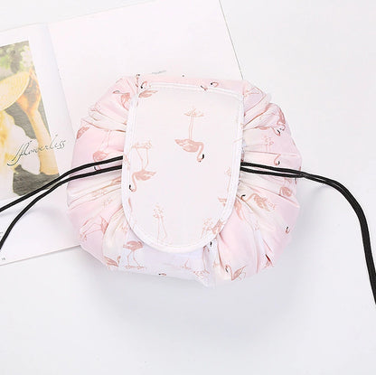 Women's Drawstring Travel Makeup Bag Organizer white-flamingo by HitMyNeed