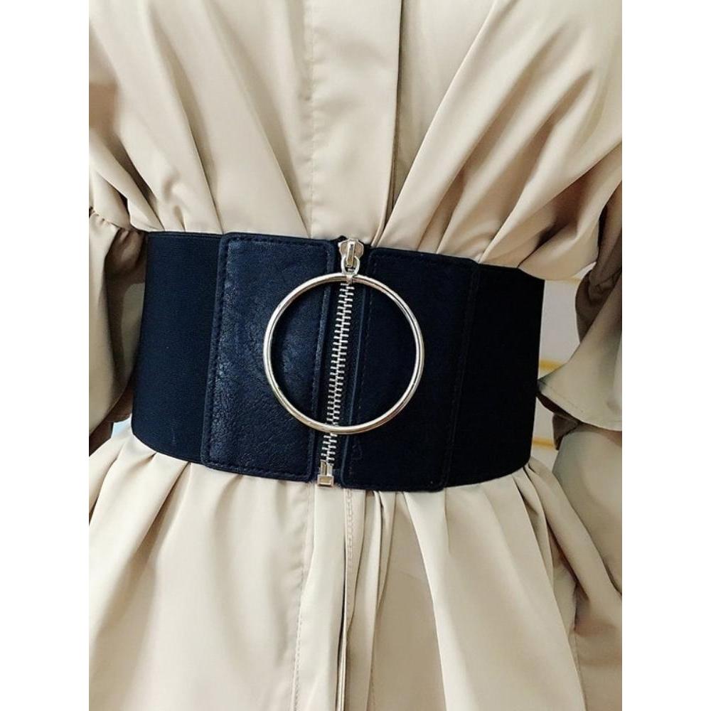 Women's Elastic Wide Waist Belt with PU Leather by HitMyNeed