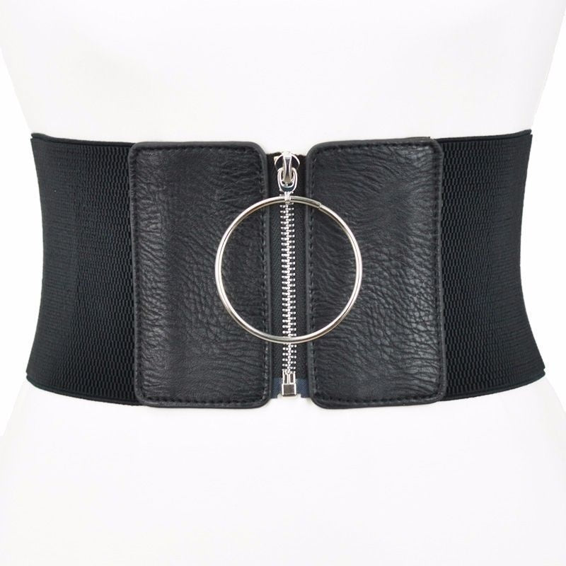 Women's Elastic Wide Waist Belt with PU Leather by HitMyNeed