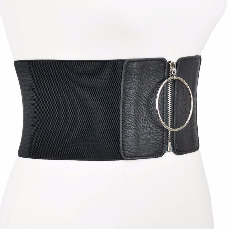 Women's Elastic Wide Waist Belt with PU Leather by HitMyNeed