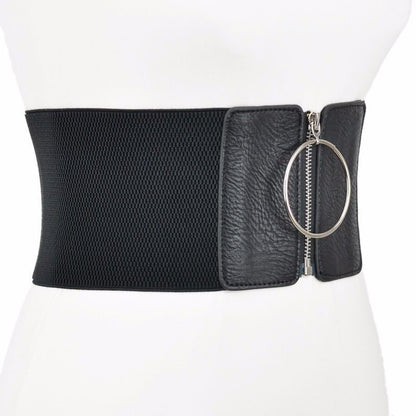 Women's Elastic Wide Waist Belt with PU Leather by HitMyNeed