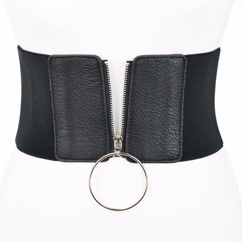 Women's Elastic Wide Waist Belt with PU Leather by HitMyNeed