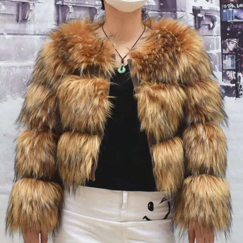 Women's Faux Fur Winter Coat, Brown, Plus Size by HitMyNeed