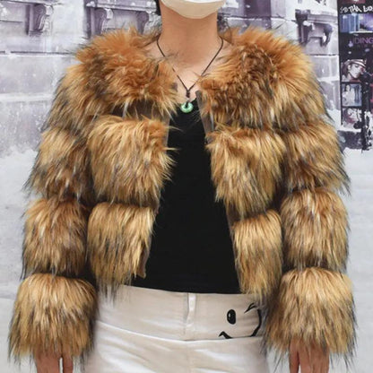 Women's Faux Fur Winter Coat, Brown, Plus Size by HitMyNeed