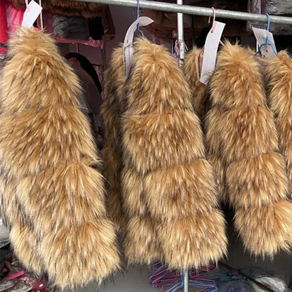 Women's Faux Fur Winter Coat, Brown, Plus Size by HitMyNeed