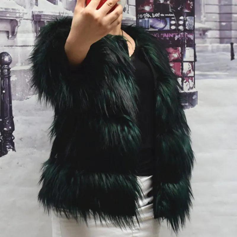 Women's Faux Fur Winter Coat, Brown, Plus Size green-longer m by HitMyNeed