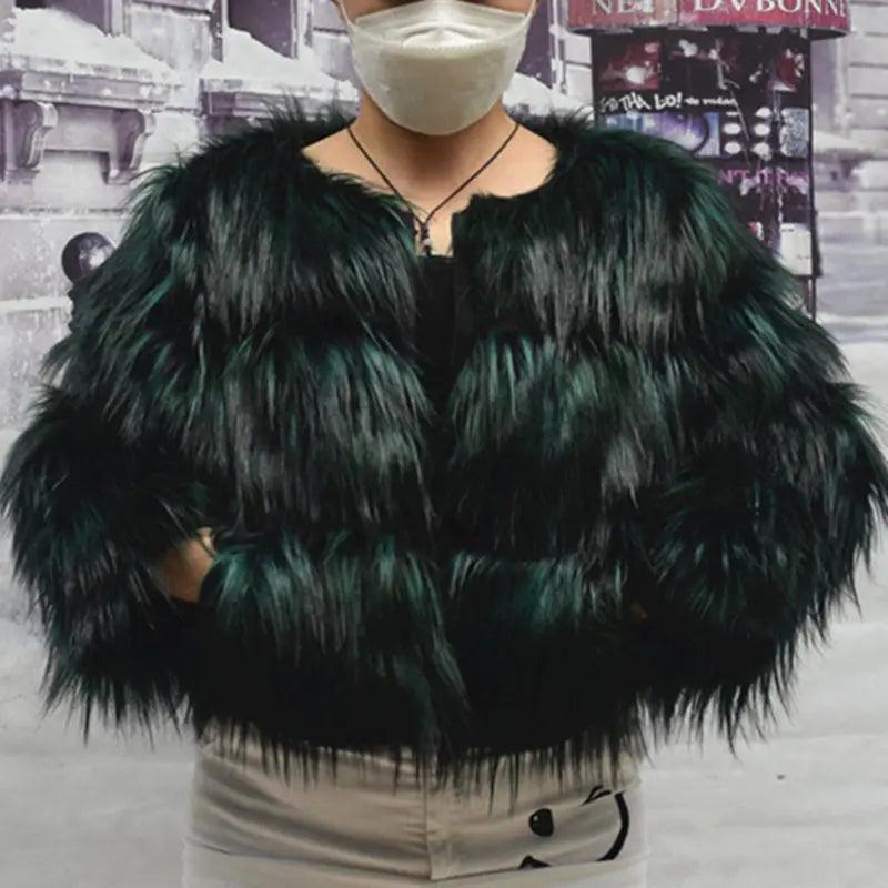 Women's Faux Fur Winter Coat, Brown, Plus Size green xl by HitMyNeed