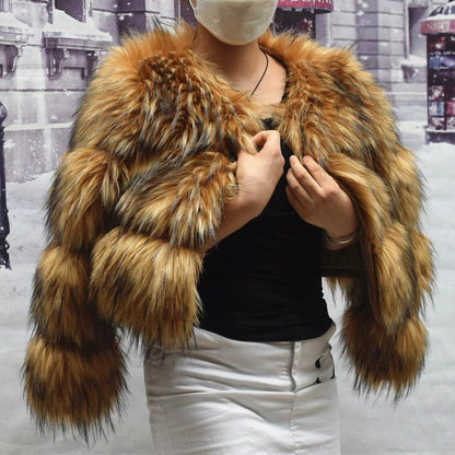 Women's Faux Fur Winter Coat, Brown, Plus Size raccoon-bestseller 6xl by HitMyNeed