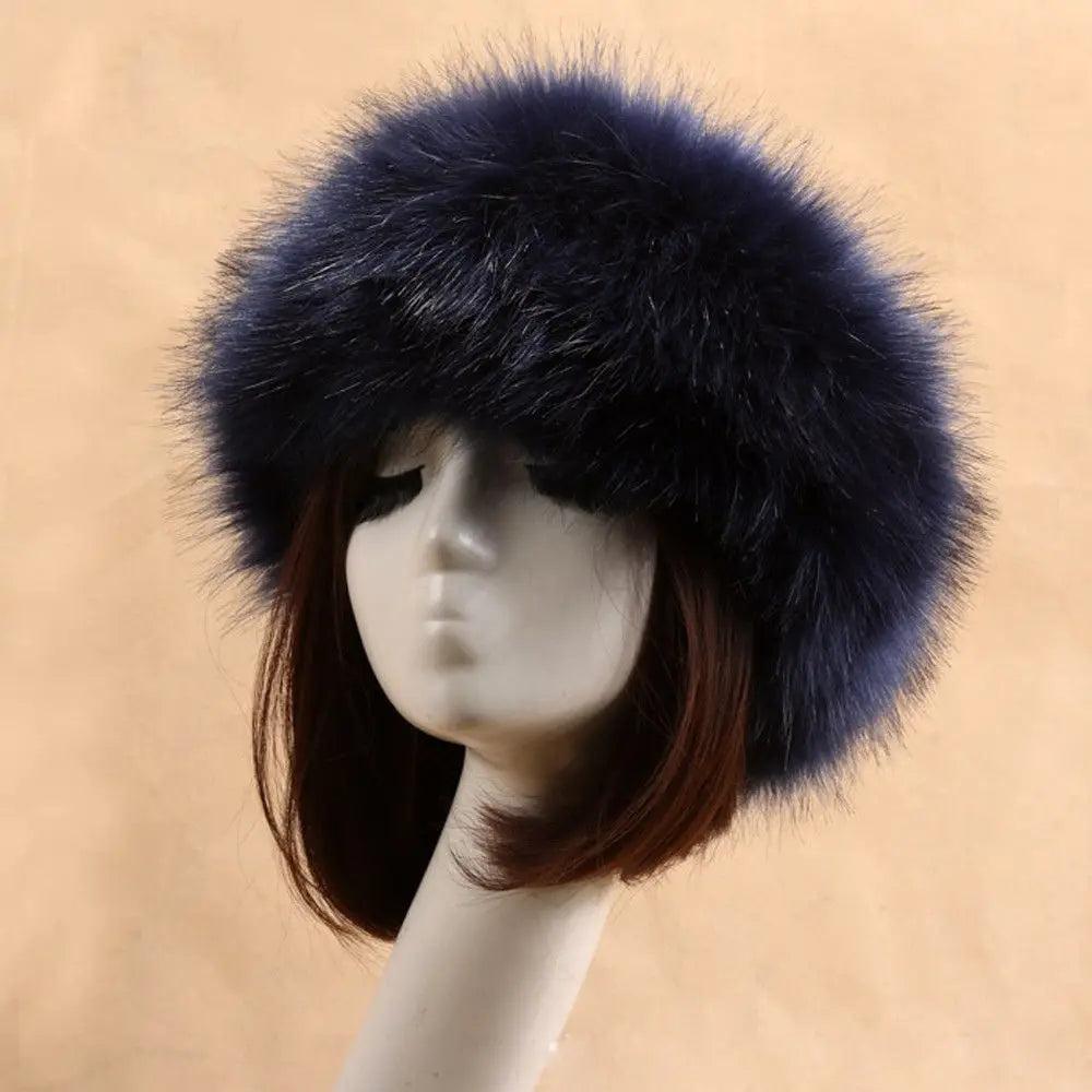 Women's Faux Fur Winter Earwarmer Headband navy-blue by HitMyNeed