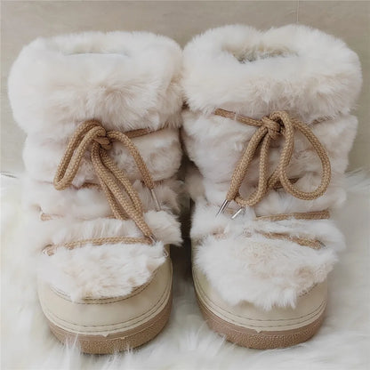 Women's Faux Fur Winter Snow Boots with Warm Lining beige-short-c3 35-3622-5-23cm by HitMyNeed