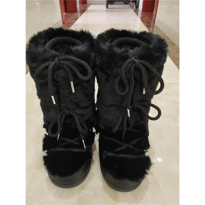 Women's Faux Fur Winter Snow Boots with Warm Lining black-long-b1 41-4225-5-26cm by HitMyNeed
