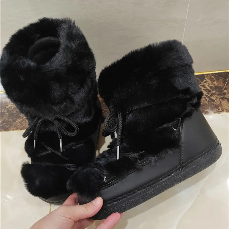 Women's Faux Fur Winter Snow Boots with Warm Lining black-short-c1 41-4225-5-26cm by HitMyNeed