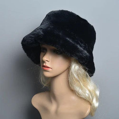 Women's Faux Rabbit Fur Winter Hat with Cotton Lining black by HitMyNeed