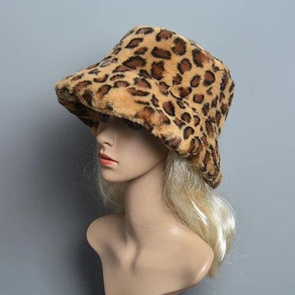 Women's Faux Rabbit Fur Winter Hat with Cotton Lining leopard-print by HitMyNeed