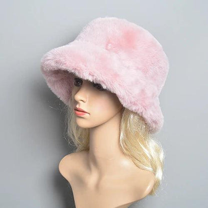 Women's Faux Rabbit Fur Winter Hat with Cotton Lining light-pink by HitMyNeed