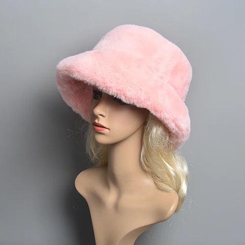 Women's Faux Rabbit Fur Winter Hat with Cotton Lining pink by HitMyNeed