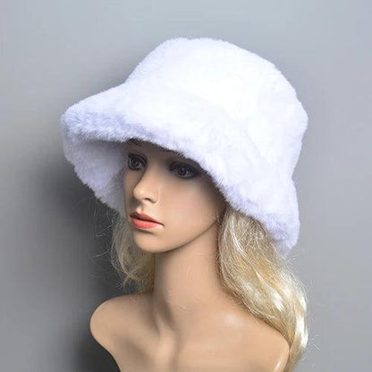 Women's Faux Rabbit Fur Winter Hat with Cotton Lining white by HitMyNeed